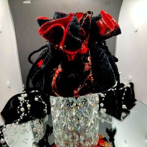 HANDMADE :Oversized Jewelry Pouch. plush velvet ,silk lining,8 pockets.X cushion